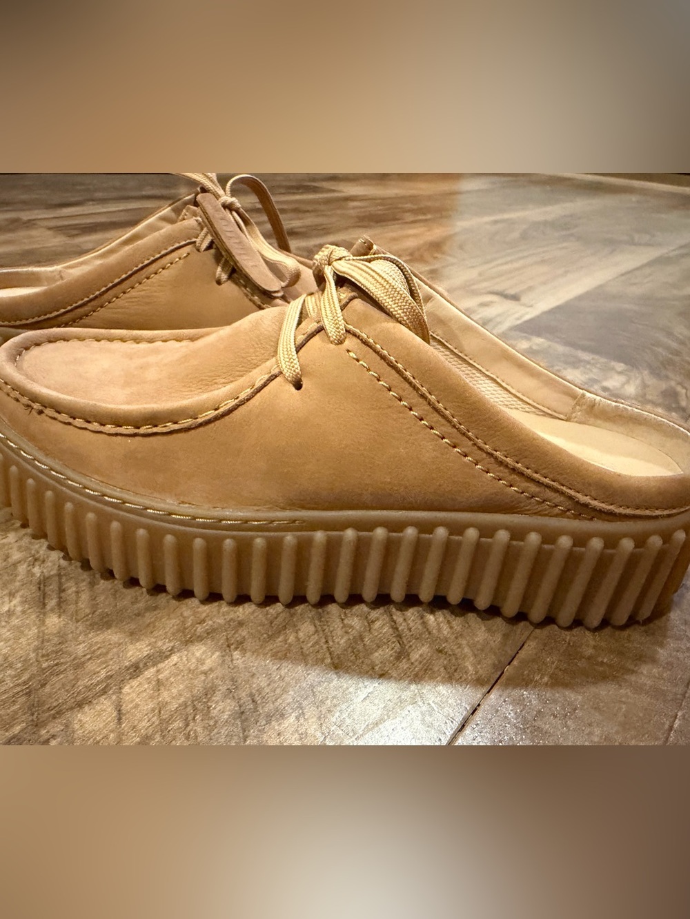 Clarks Tan Platform Lace-Up Leather Sneakers